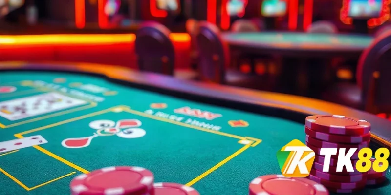 Bàn chơi game bài TK88 với bài và chip