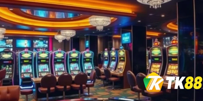 Sảnh casino SA Gaming với máy đánh bạc và bàn roulette